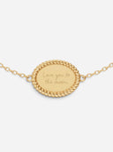 TAYLR gold oval rope bracelet featuring custom engraved handwriting on a delicate chain against a white background